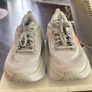 Hoka Beige and Orange Running Shoes